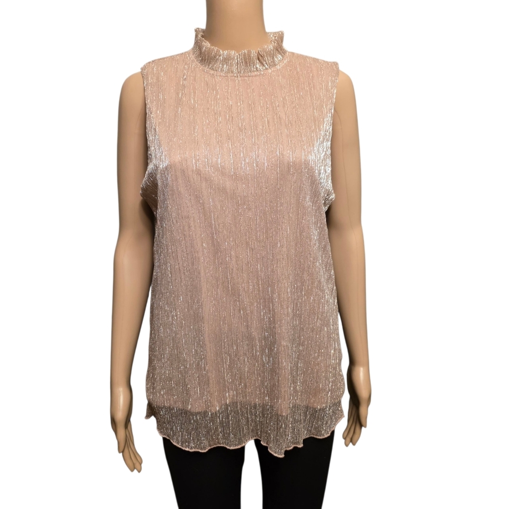 Elegant Sleeveless Pink Metallic Top Size L NWT